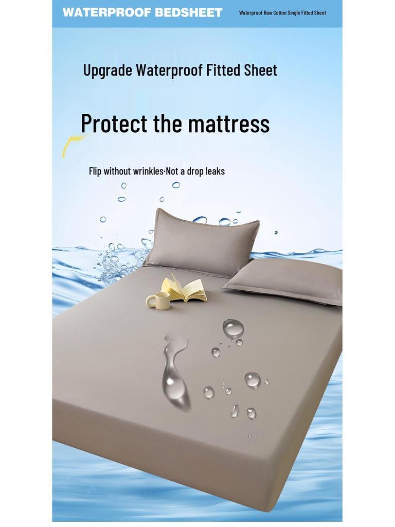 Waterproof & Breathable Raw Cotton Fitted Sheet Set - Single, Skin-Friendly, Solid Color, Urine-Proof, Full Wrap Protective Cover