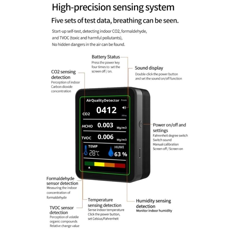 1 Set Co2 Tvoc Hcho Pm Meter Digital Temperature Humidity Tester Multifunctional Digital Air Quality Monitor Home Air Detector