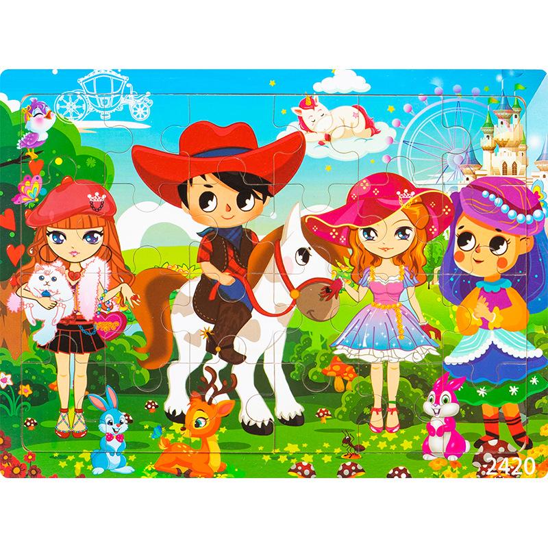 Holzpuzzle mit 24 Teilen, Kinder Tier Dinosaurier Cartoon Flugzeug Puzzle, Baby Früherziehung pädagogisches Baustein Spielzeug