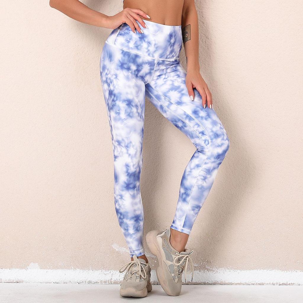 Pantaloni da yoga traspiranti ad asciugatura rapida con stampa digitale Fitness Leggings sportivi elastici stretti a vita alta da donna