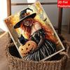 DIY Pearl Bead Art Canvas Witch with Black Cat Pumpkin Pattern Frameless 3D Painting Kit for Bedroom Living Room Wall Decor