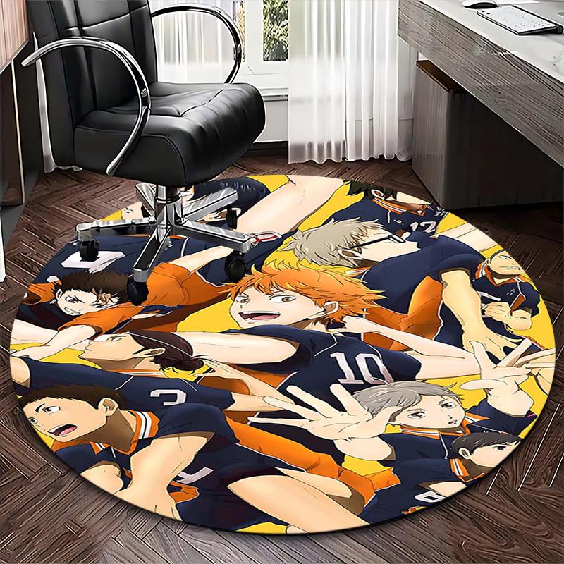 1pc Haikyuu Karasuno High Volleyball Team Round Carpet - Anime Design, Office Chair Mat, Non-Slip Rug, Suitable for Home Decor, Living Room