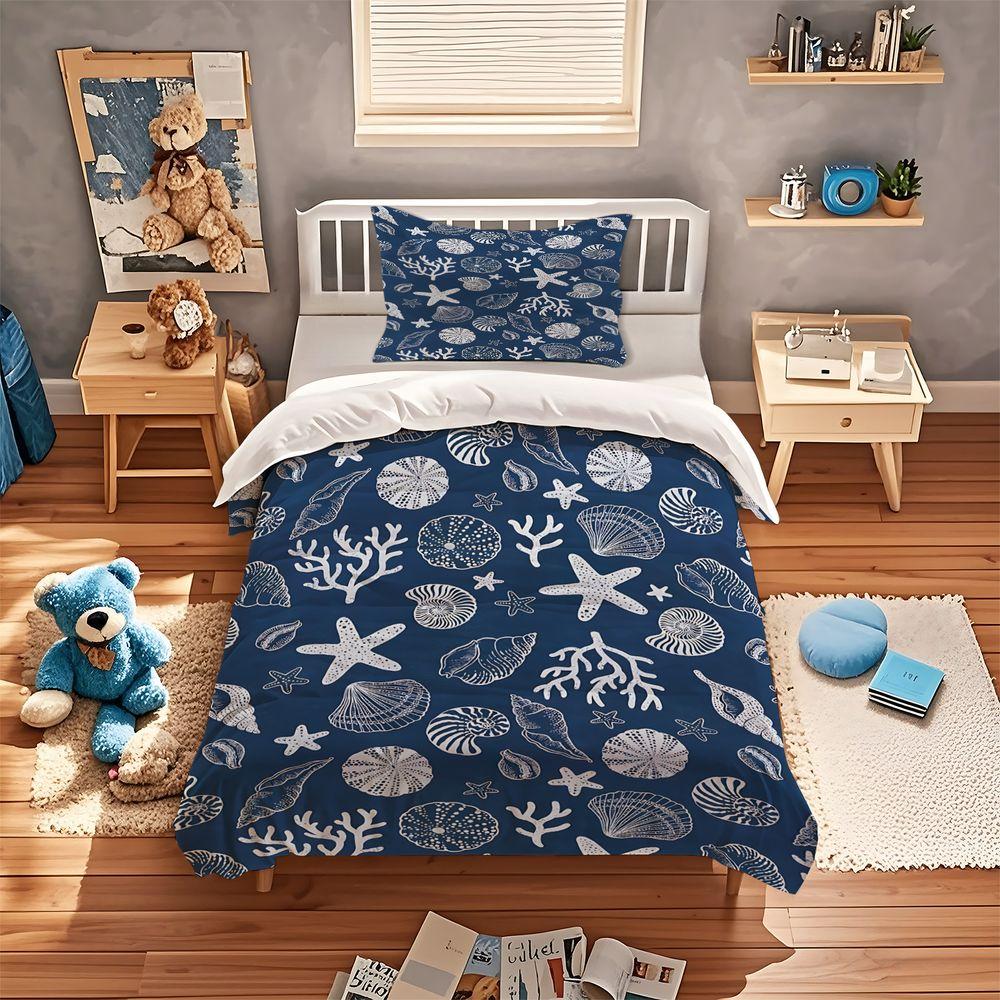 Seashell Coral Ocean Duvet Cover Set Comforter Cover Bedding Set No Filler Sea Lover Adult Cozy Bedroom Bed Kit