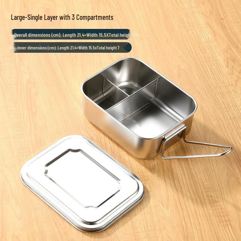 304 Stainless Steel Rectangular Lunch Box with Handle