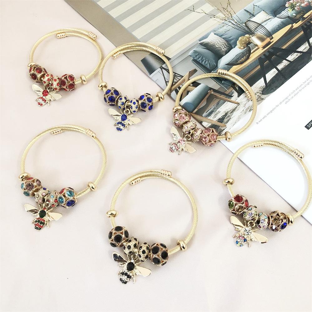 18K Gold Bee Pendant Bracelet with Zircon Rhinestones in Titanium Stainless Steel