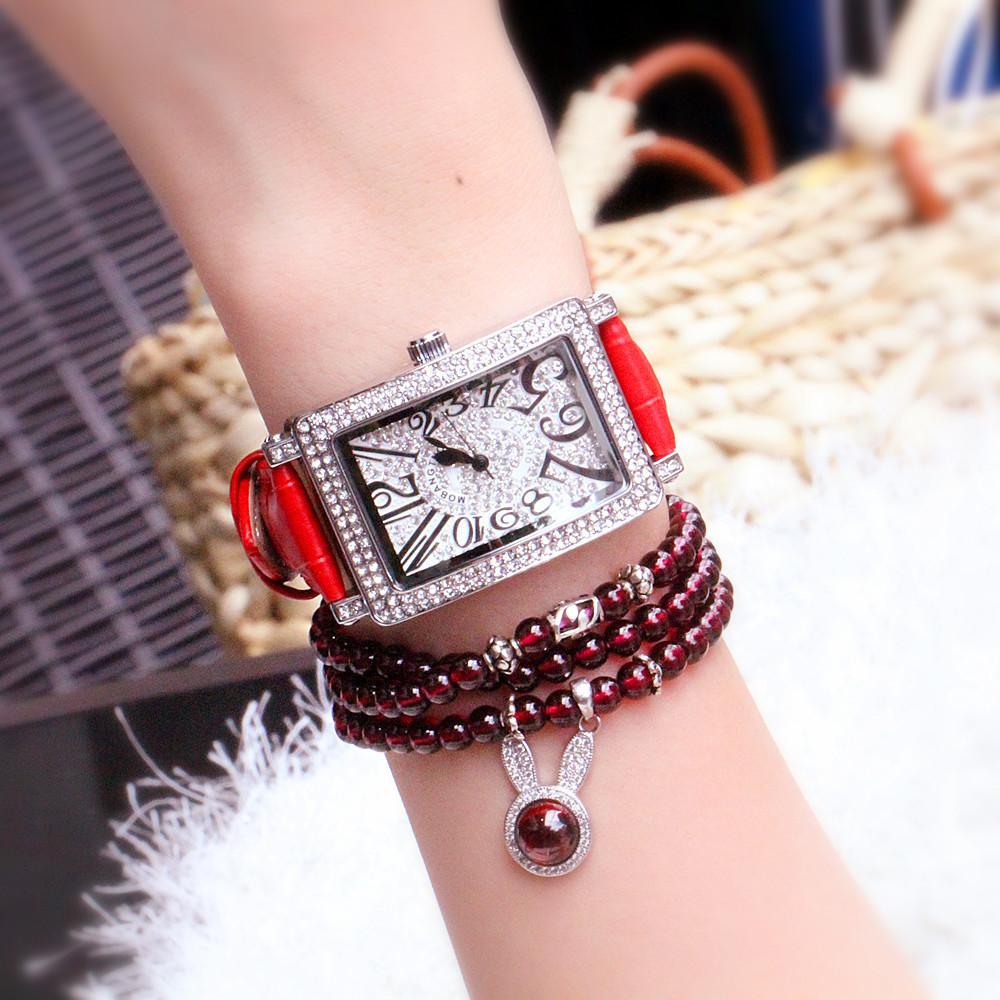 Watch Women'S Full Diamond Digital Rectangle Personalized Leather With Quartz Fashion Diamond Watch