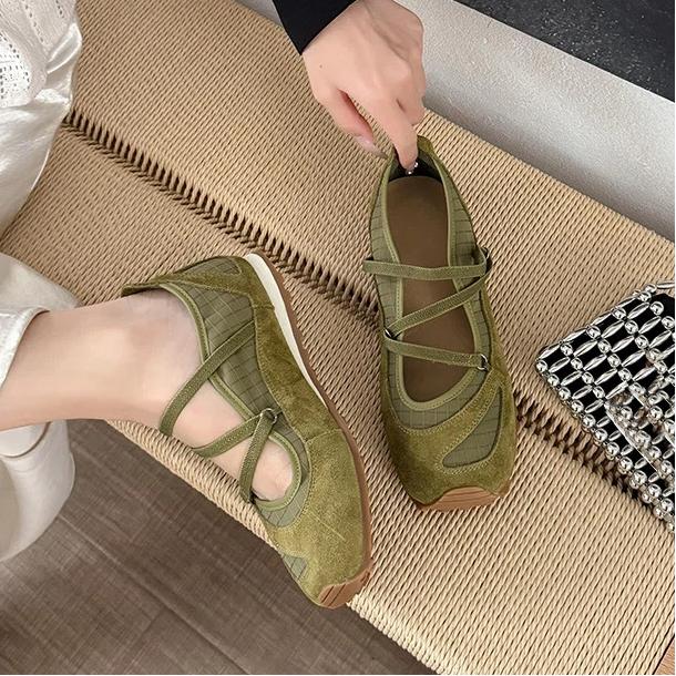 Weiches Leder Mary Jane Damenschuh Elastisches Band Weiche Sohle Ballett Freizeit Sportschuhe