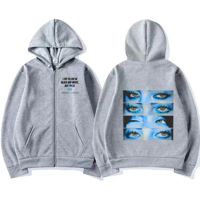 Blue Eyes Hit Me Hard and Soft Zipper Hoodie  Coat Men Women Vintage Oversized Streetwear Unisex Fleece Zip-up Jacket