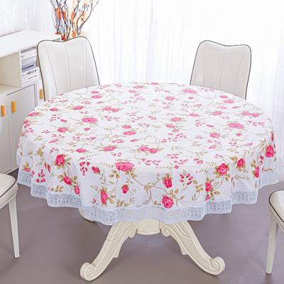 Pastoral Style PVC Tablecloth Printed Design Oil Resistant Waterproof Tablecloth Flower Pattern Lace Hem Round Table Cover