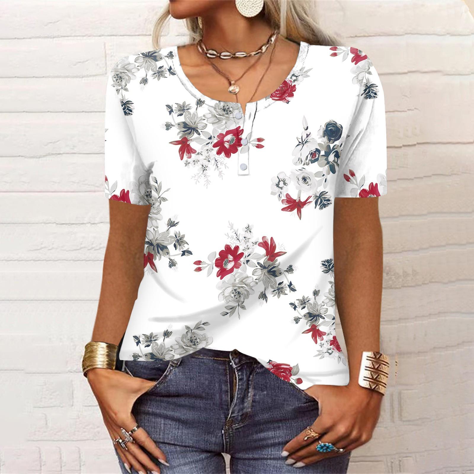 

Женская футболка с круглым вырезом и пуговицами с коротким рукавом и низом, топ XXXL белый