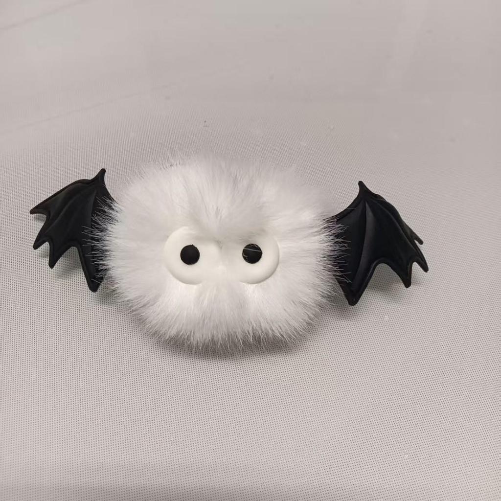 Halloween Bat Pompon Keychain: Cute Plush Bag Charm 