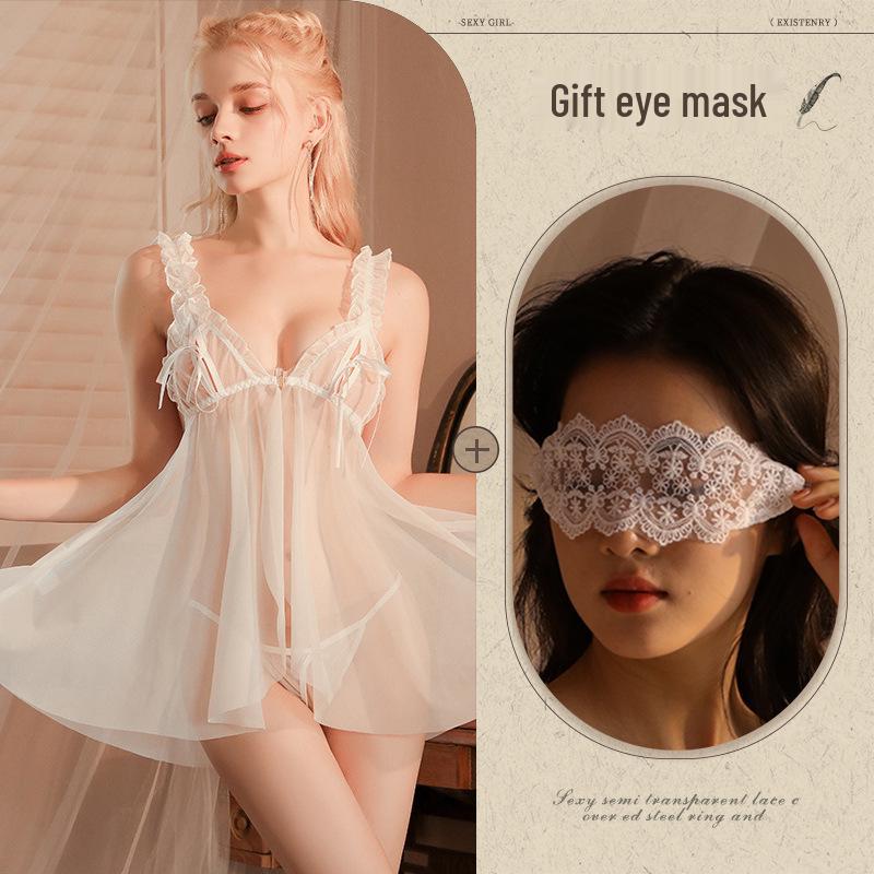 Temptation See-Through Hollow Out Chest Slit Sexy Sleepwear Lingerie Nightgown 814