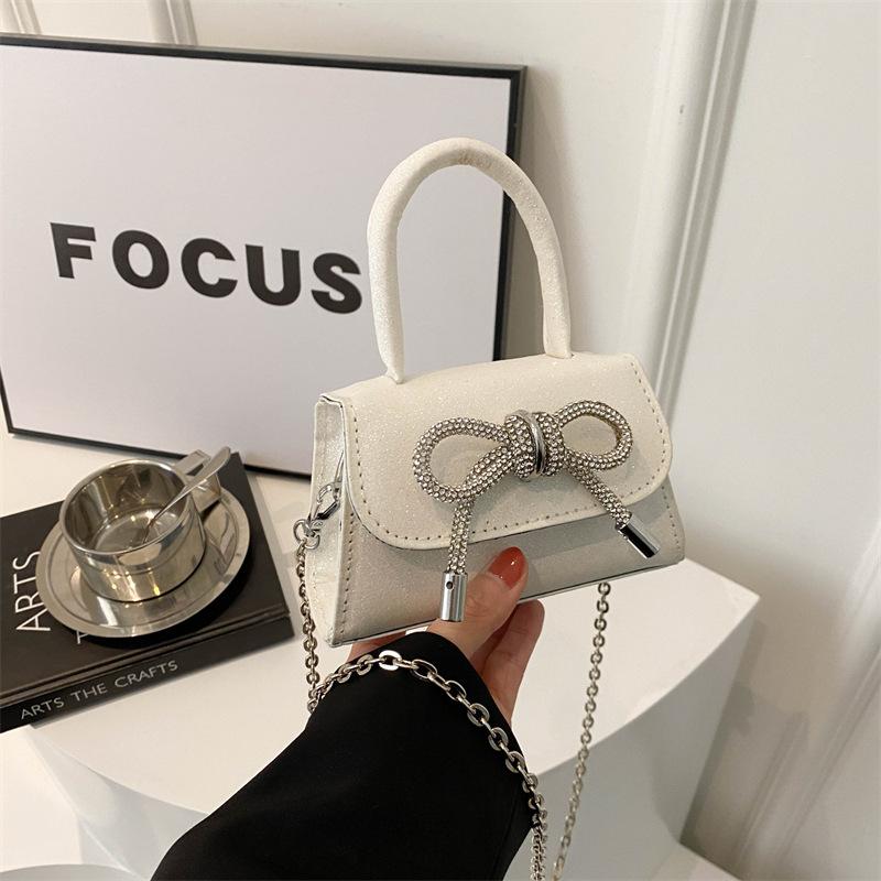 New Chain Crossbody Shoulder Sequined Women's Bag Texture Solid Color Bow Mini Handbag