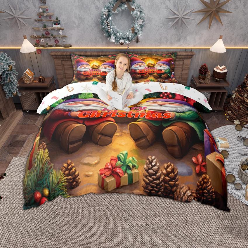 Homewish Cartoon Snowman Duvet Cover Set For Kids Merry Christmas Santa Claus Bedding Gingerbread Xmas Tree Quilt Cover Set