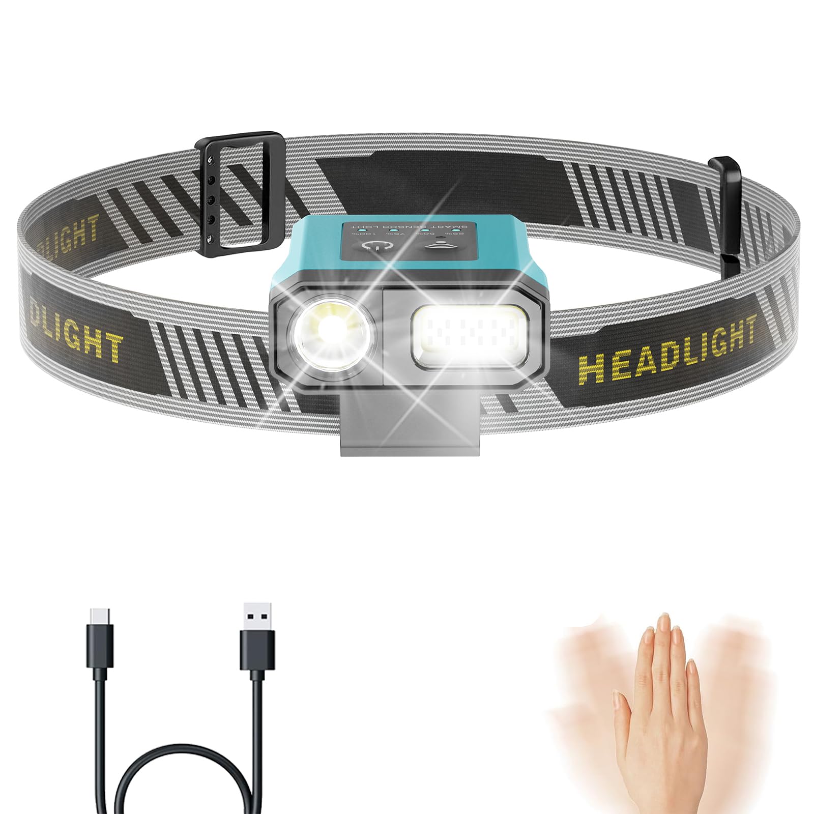 

Перезаряжаемый светодиодный налобный фонарь OTVEE с 8 режимами освещения 2024 года, датчиком движения и 7 режимами освещения, идеально подходит для ночного отдыха на природе, защиты от комаров, контроля уровня заряда батареи и идеален для чрезвычайных сит