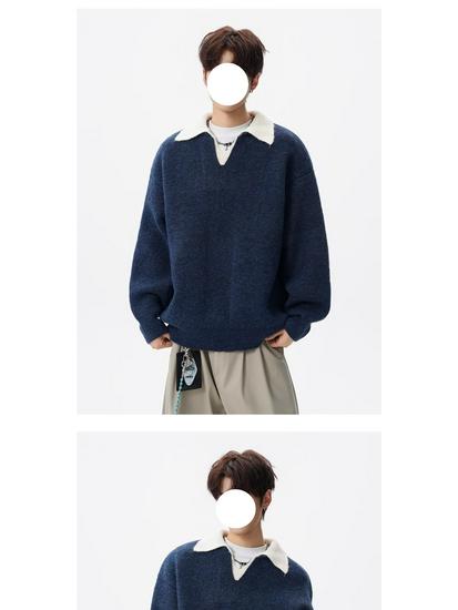 Men's Retro Knit Polo: Stylish Lapel Two-Piece Sweater in Casual, Luxurious Style.