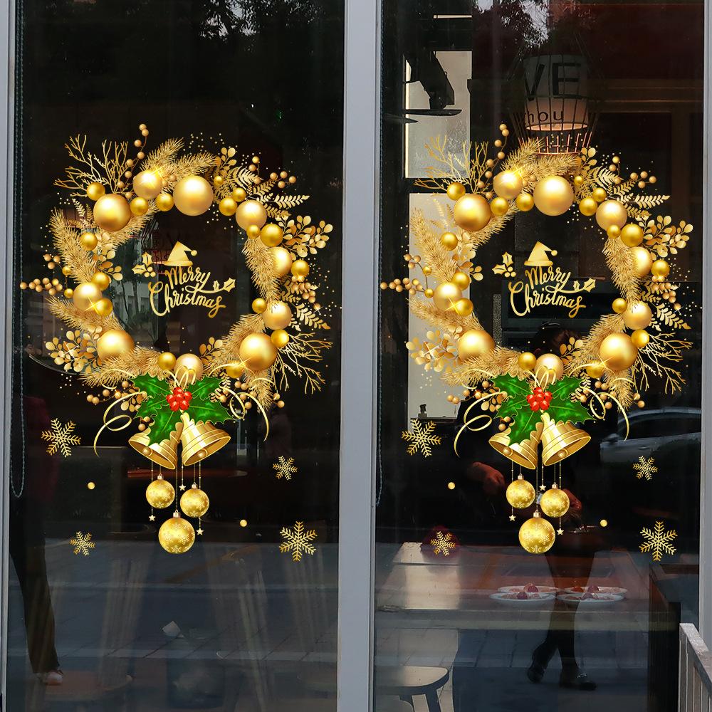 Christmas, Gold, Bells, Easter Eggs, Flower Garlands, Glass Stickers, Restaurant Window Decorations, Background Static Stickers, Party Decorations