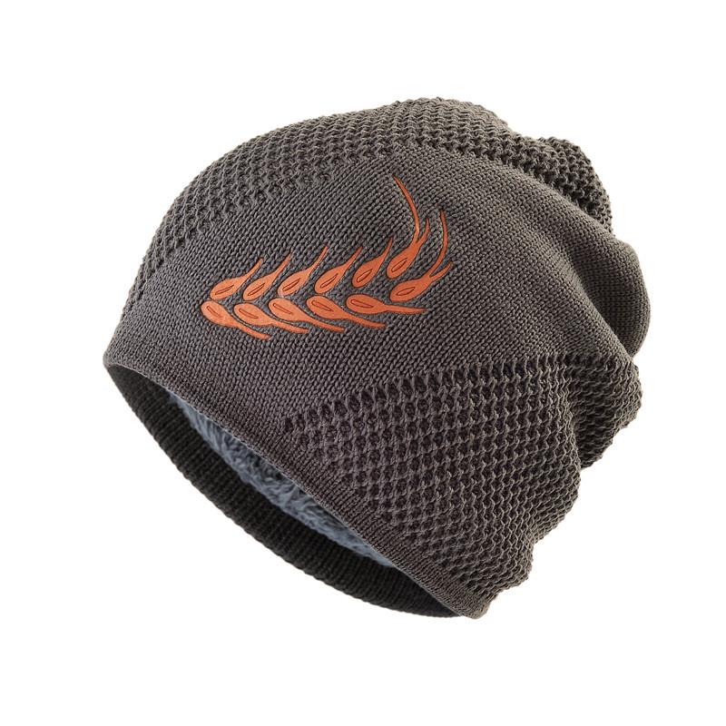Wheat Embroidery Knitted Woolen Beanie - Warm, Cold-Proof Hat for Men & Women, Perfect for Outdoor Cycling in Autumn & Winter.