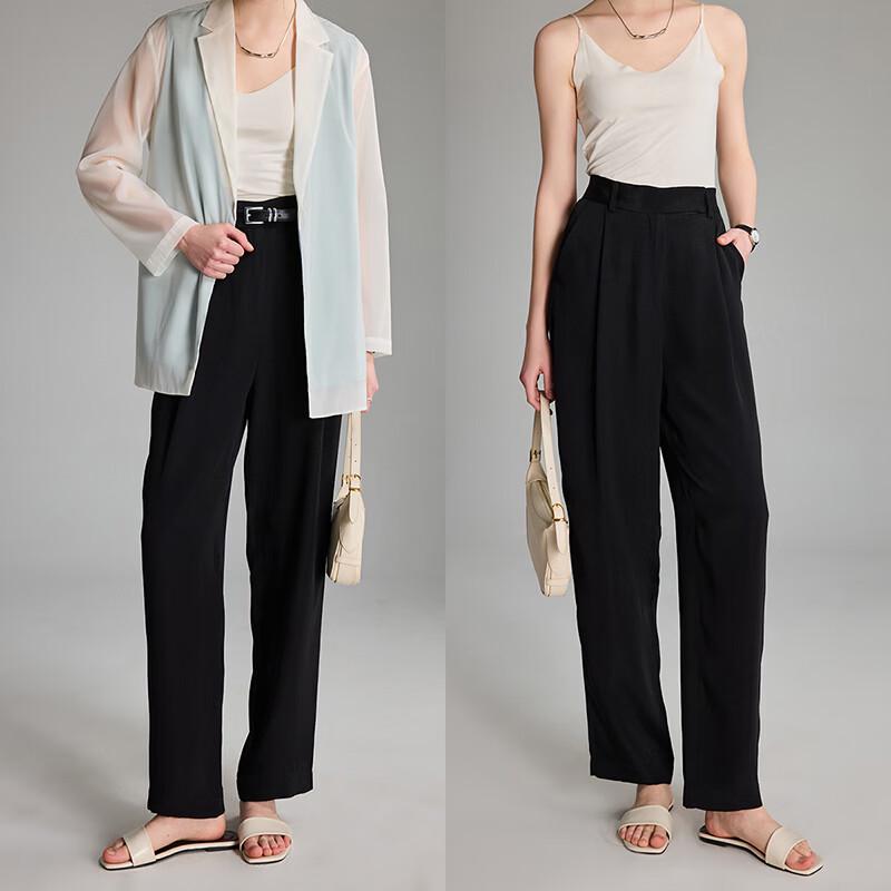 Wudao Women s High-Waist Silk Blend Straight-Leg Trousers M чёрный