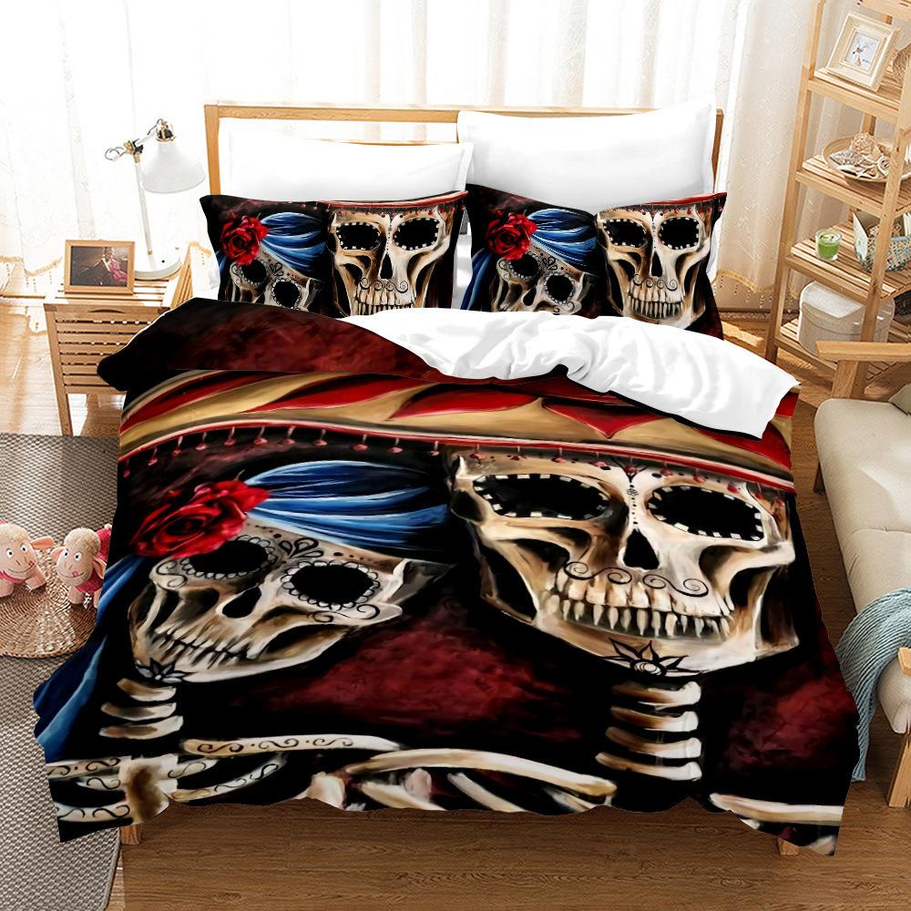 Skull Love 3D Digital Printing Three-Piece Set, Quilt Cover Pillowcase Two-Piece Set