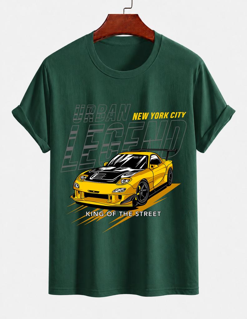 Unisexs Pure Cotton Solid Color Tshirt Urban Legend Street King Jdm Sports Car Print Crew Neck Short Sleeve Street Casual Top