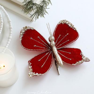 Třpytivý vánoční přívěsek motýl Třpytivý flanelový vánoční stromek Závěsné ozdoby s klipem Vícebarevný vánoční stromek Přívěsek