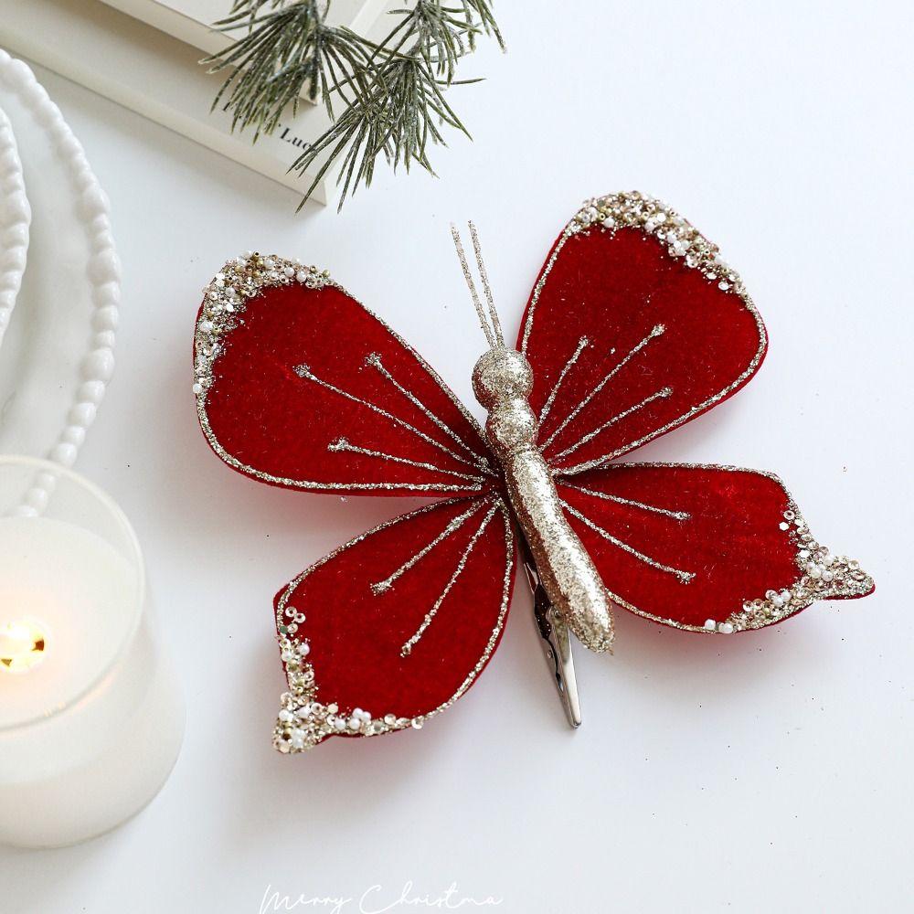 With Clip Christmas Butterfly Pendant Glitter Christmas Tree Pendant  Home Decorations