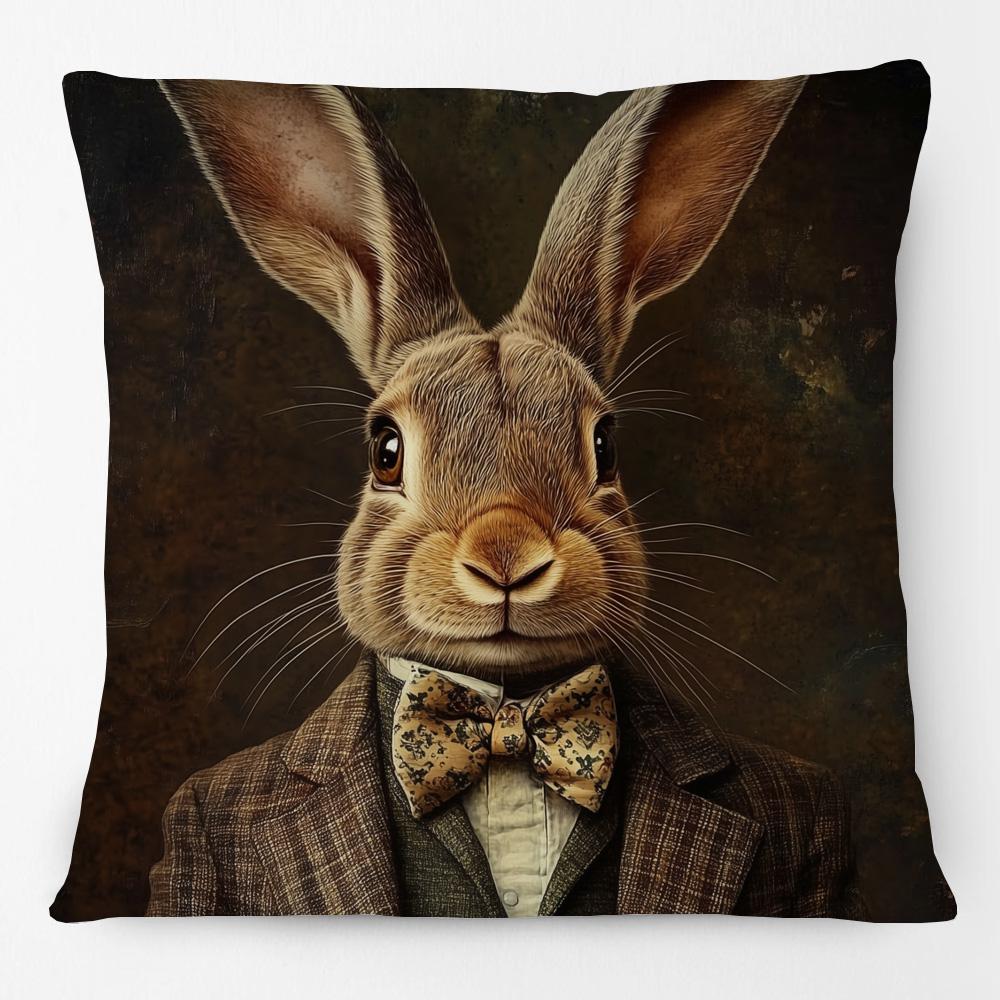 Vintage Easter Girl Cushion Cover Victorian Rabbit Bunny Portrait Print Decorative Pillow Case