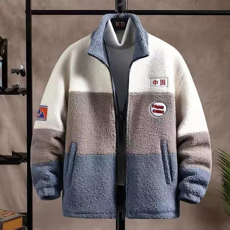 

Мужская зимняя плюшевая куртка со стоячим воротником, свободная куртка большого размера на молнии XS