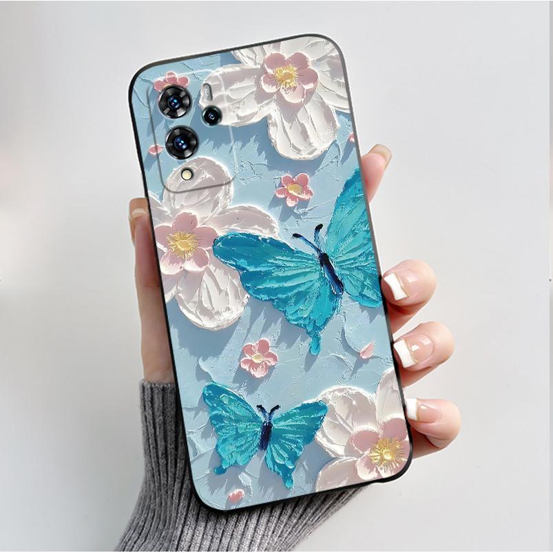 For ZTE V40 Pro 9046 Case Black Jelly Soft Silicone TPU Butterfly Flowers Pattern Phone Casing For ZTE Blade V40 Pro Back Cover