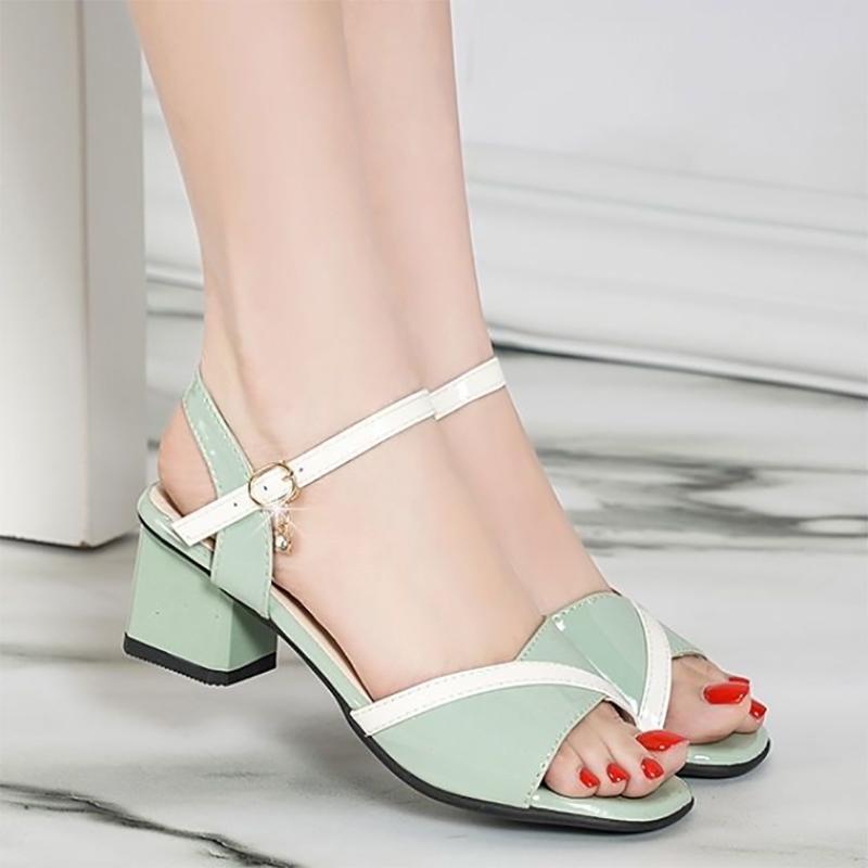 Women's Sandals Fashion Soft Leather High Heeled Sandals Summer Gentle Style Thick Heeled Women's Shoes
