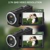 2.7K Video Camera Camcorder QHD 50MP YouTube Vlogging Camera 16X Digital Zoom Webcam 270 Degree Rotation Screen Camcorders with 32G SD Card and 2