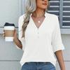 Women's V-neck Solid Color Fashion Mid Sleeve T-shirts