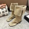 Internet Celebrity Flat Toe Flip-flops Cool Boots Women 2025 Summer New Western Jeans Tube Boots Pile Boots