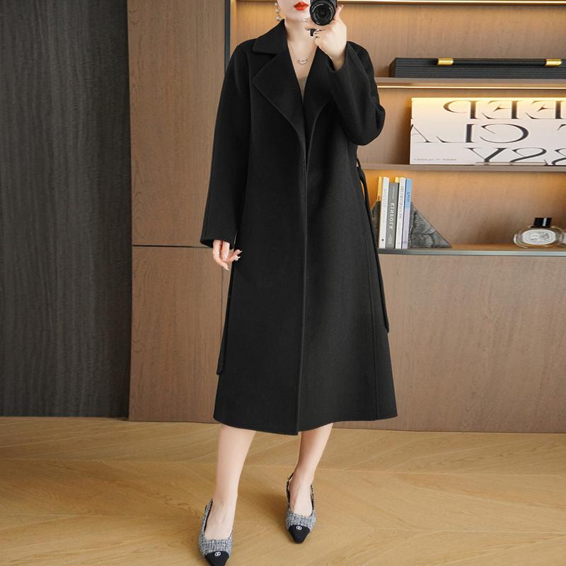 Dámský kabát ze 100% vlny MODERNÍ NOVINKA SAGA Podzimní vlněný dlouhý kabát Ručně vyrobený hráškový kabát Zimní teplá vlněná dlouhá bunda