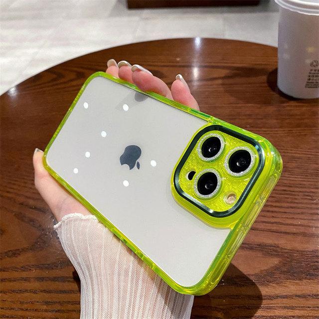 Glitzer-Linsenschutz-Silikon-Handyhülle für iPhone 14 13 12 11 Pro Max Xr Xs Max 14 Plus, weiche, stoßfeste Stoßstange, klare Abdeckung