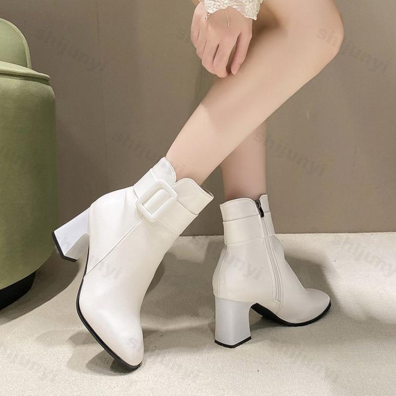 Damenschuhe Seitenreißverschluss Damenstiefel 2026 Mode Spitze Warm und Elegant Schnalle Hohe Qualität Kurzes Fleece Knöchelhohe Stiefel