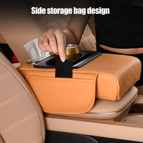 Yousheng Multifunctional Car Armrest Box Faux Leather Armrest Organizer Mat Center Console Cover with Side Pockets Cup Holder Phone Slot Tissue Box