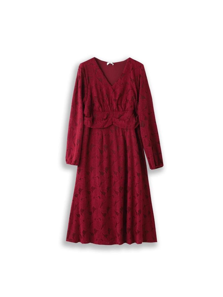 Elastic Velvet Red Toast Dress for Plus Size Women, Spring & Autumn 2025