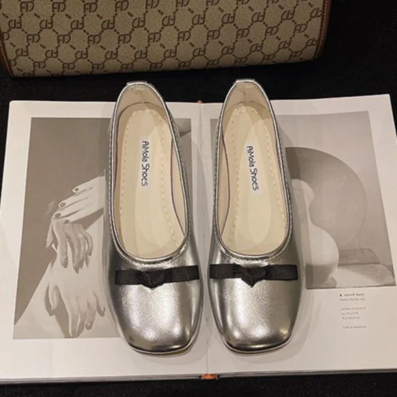 Fashion French Elegant Bow Flat Shoes 2024 Spring New Round Head Comfortable Suede Leather Women's Mary Janes Shoes