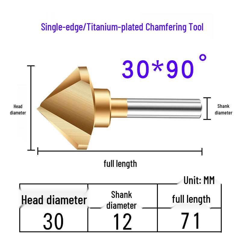 Cobalt Titanium-Plated Chamfering Drill for Stainless Steel - Single/Triple-Edge Countersink & Deburring Tool.