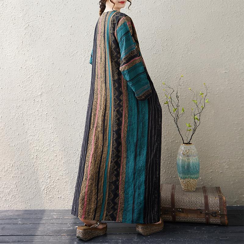 Dimanaf 2025 Dame Pluss Størrelse Vår Lang Kjole Løs Basic Trykk Vintage Casual Blomstret Oversize Langermet Maxi
