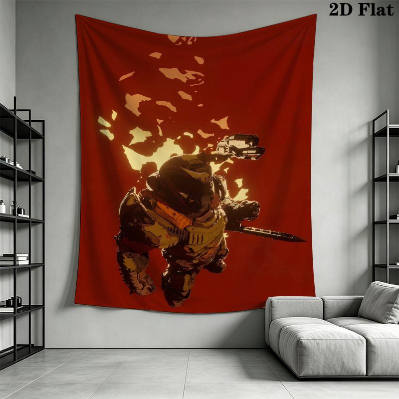 DOOM The Dark Ages Wall Tapestry Aesthetic Wall Hanging Printed Fabric Blanket Decorative Tapestries for Bedroom Living Room Home Decor