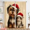 2pcs,2D plane printing Minimalist Curtains Cute Puppy Kitten Christmas (2) Versatile Durable Polyester (without rod) Room Decor