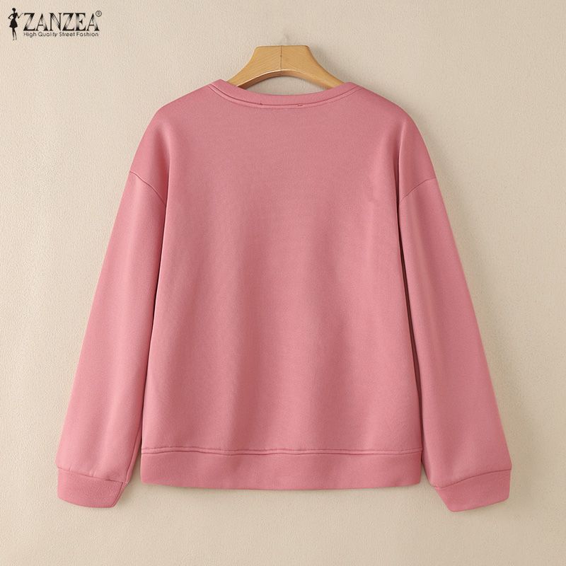 ZANZEA Women Casual Round Neck Loose Long Sleeve Sweatshirt
