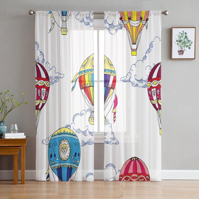 Cartoon Air Balloon Print Sheer Curtains For Living Room Bedroom Kitchen Home Hotel Decor Chiffon Tulle Window Panel Curtain