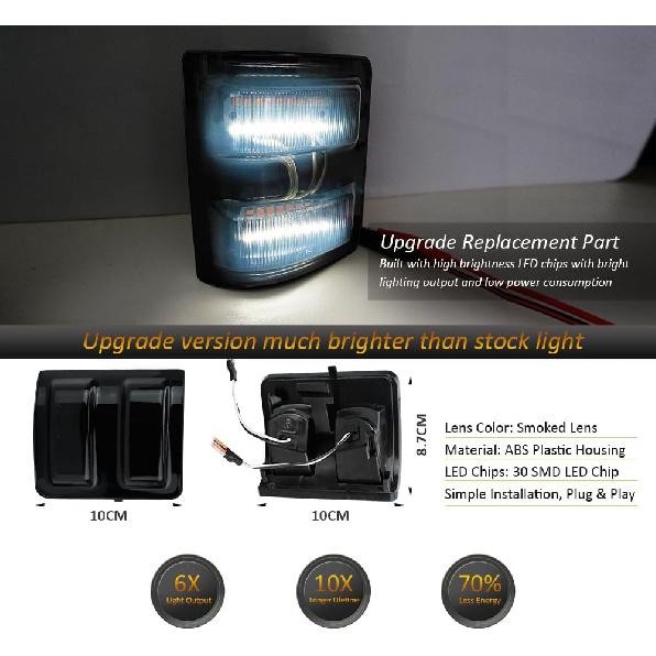 D-Lumina LED Side Mirror Marker Lights Smoked Lens White for 2008-2016 Fo-rd F250 F350 F450 F550 Super Duty Signal Mirror Lights, White Turn Signal