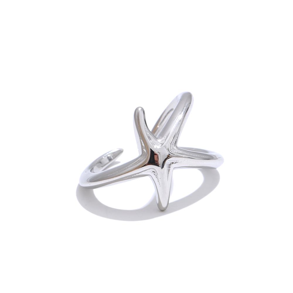 Yhpup Size 7 Ocean Style Stainless Steel Starfish Gold Silver Color PVD Ring Fashion Charm for Women Vacation Daily Wear 2025