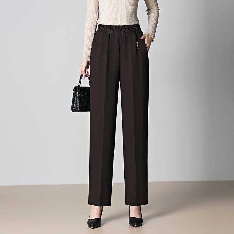 Women's High-Waist Loose Straight-Leg Pants for Elderly - Spring/Autumn Casual Wear