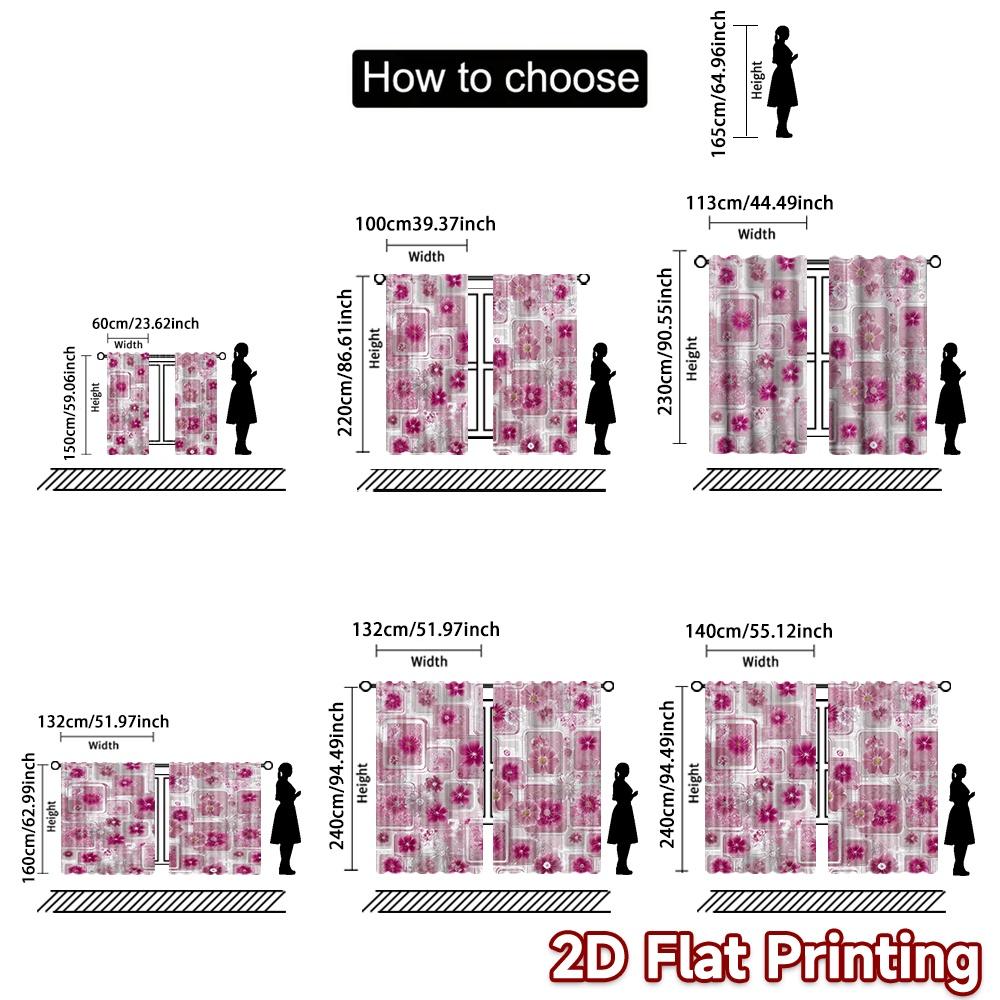 2D flat printing 2pcs Curtain Curtains Spring Floral Squares Digital Printed Polyester Drapes Family Party Decoration for